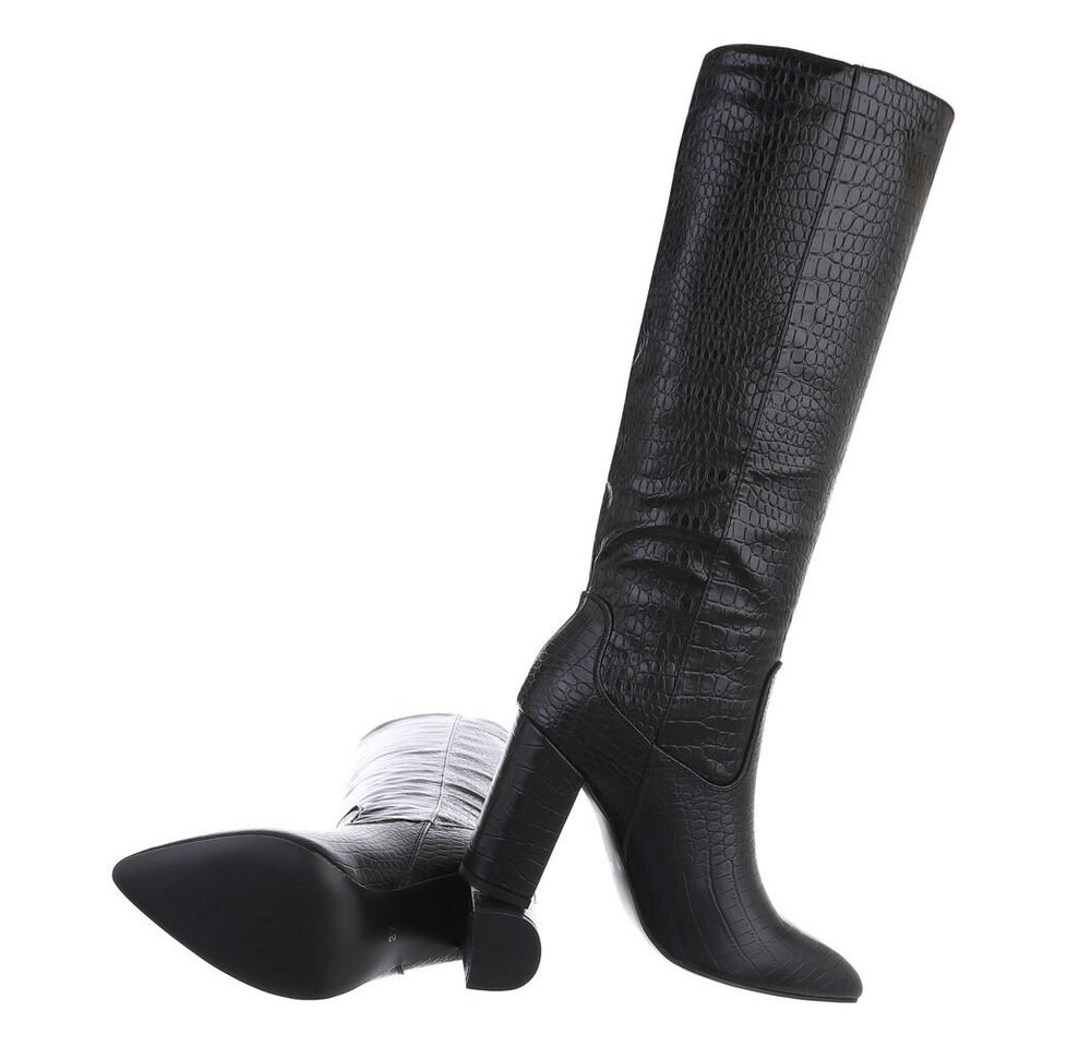 Ital-Design »Damen Elegant« Stiefel Blockabsatz High-Heel Stiefel in Schwarz