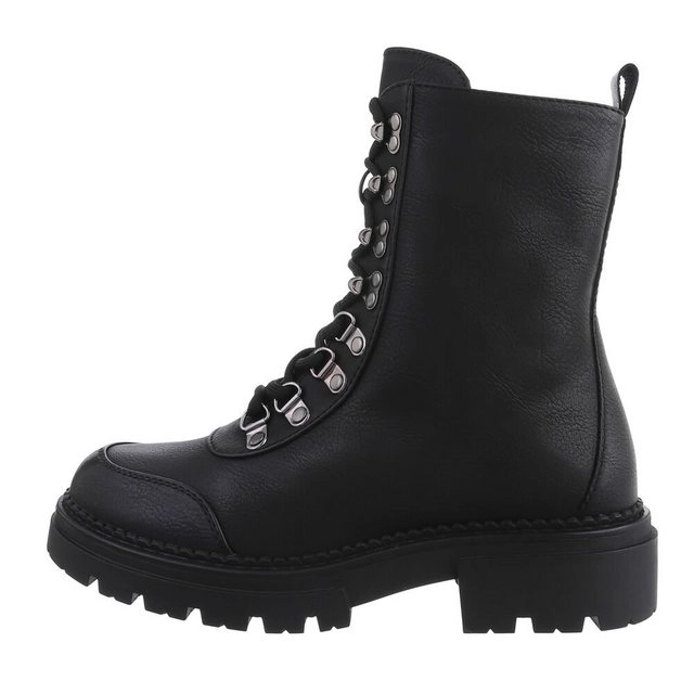 Ital-Design »Damen Schnürschuhe Freizeit« Stiefelette Blockabsatz Plateaustiefeletten in Schwarz