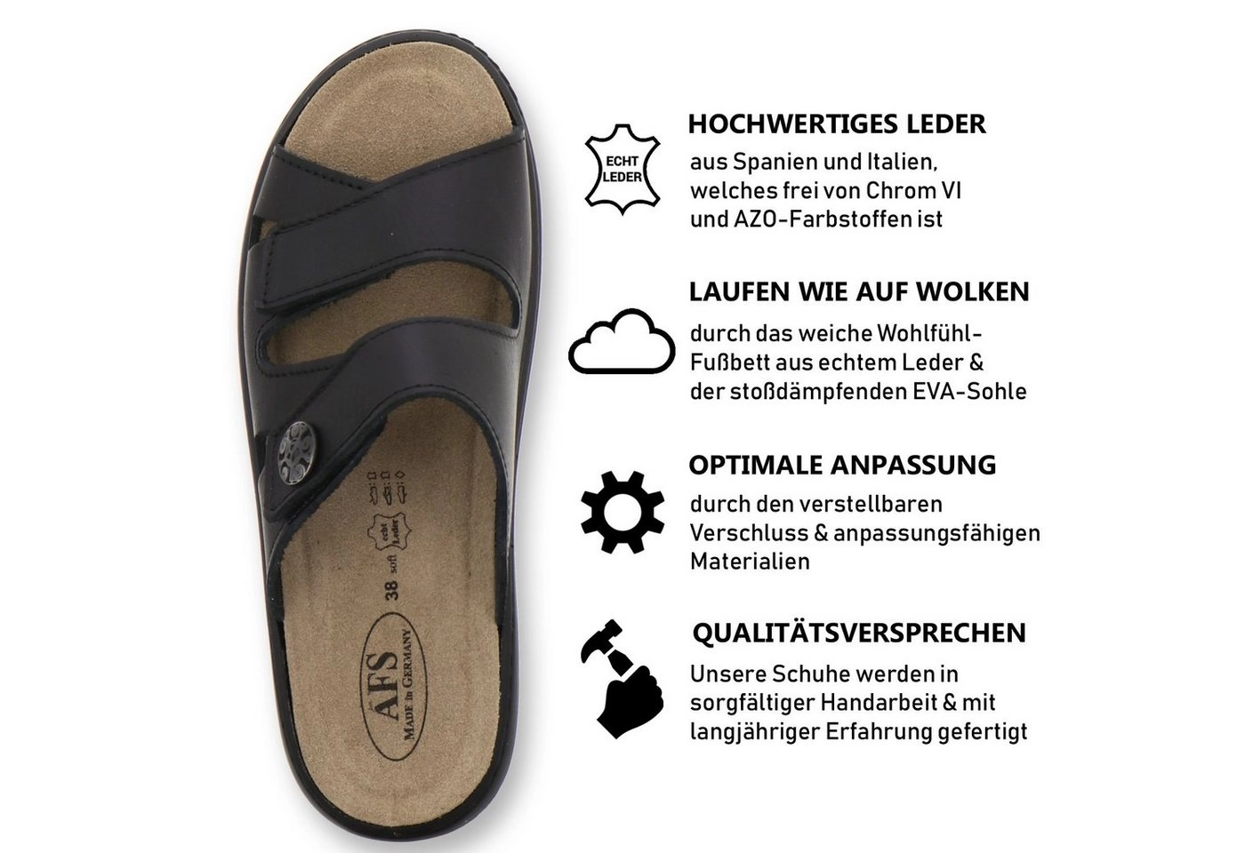 AFS-Schuhe »2808« Pantolette für Damen aus Leder mit Wechselfußbett, Made in Germany