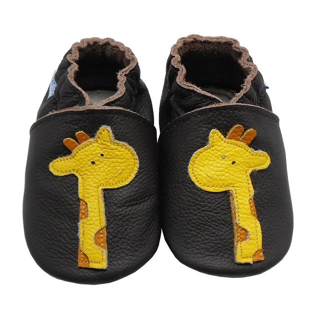 Yalion »Weiche Leder Lauflernschuhe Hausschuhe Lederpuschen Giraffe Schwarz 100% Leder« Krabbelschuh