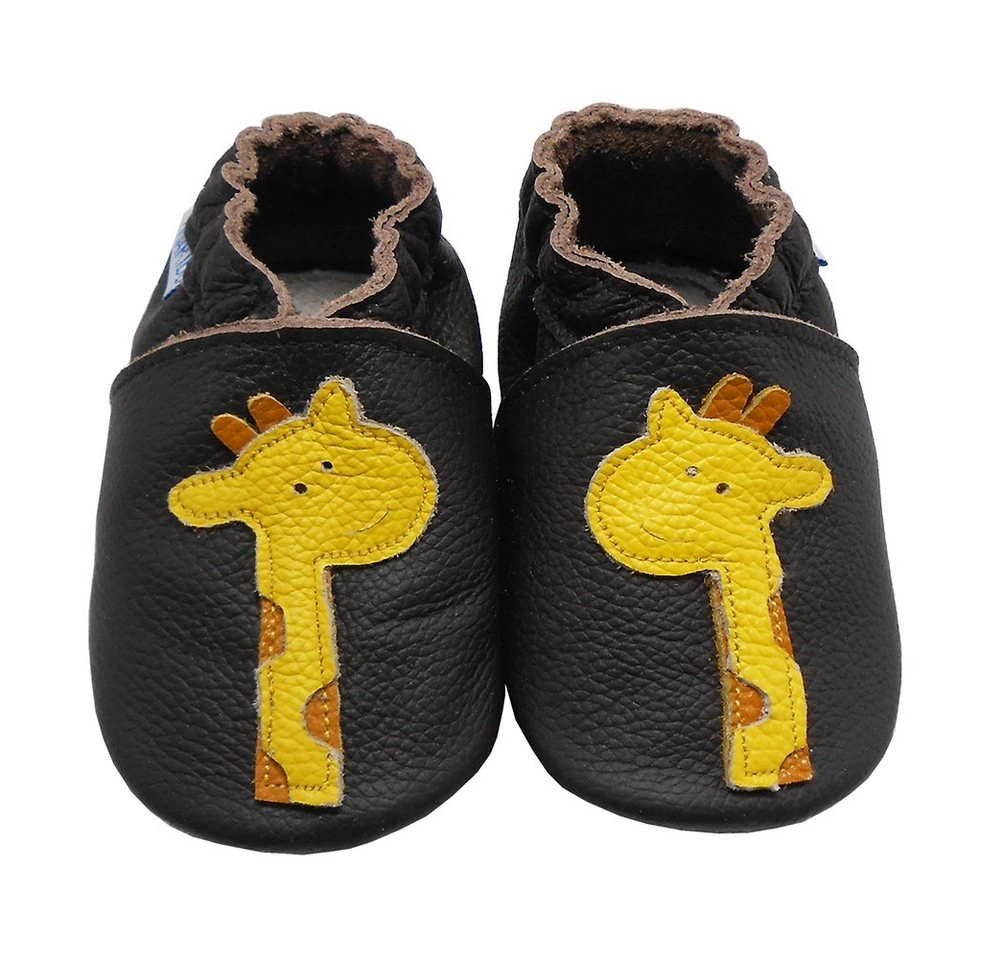 Yalion »Weiche Leder Lauflernschuhe Hausschuhe Lederpuschen Giraffe Schwarz 100% Leder« Krabbelschuh