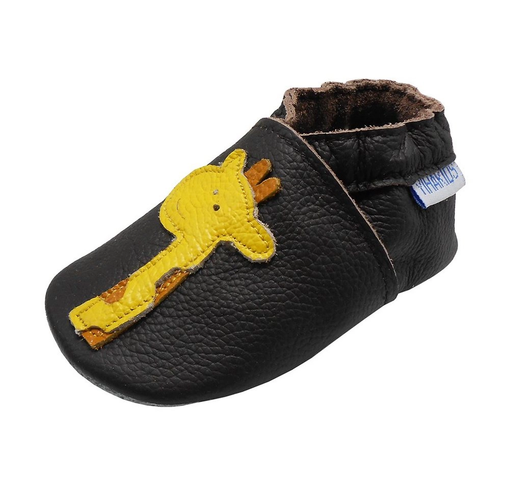 Yalion »Weiche Leder Lauflernschuhe Hausschuhe Lederpuschen Giraffe Schwarz 100% Leder« Krabbelschuh