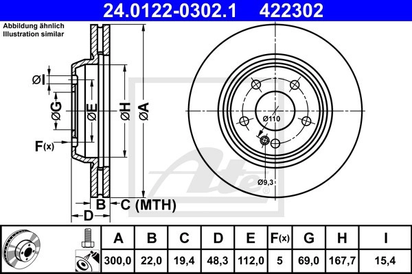 ATE Bremsscheibe MERCEDES-BENZ 24.0122-0302.1 0004231812,A0004231812 Bremsscheiben,Scheibenbremsen