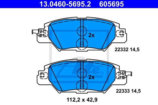 ATE Bremsbelagsatz MAZDA 13.0460-5695.2 KAY02648Z Bremsbeläge,Bremsklötze,Bremssteine,Bremsbeläge & Bremsbelagsatz,Bremsklötze & Bremsbelagsatz