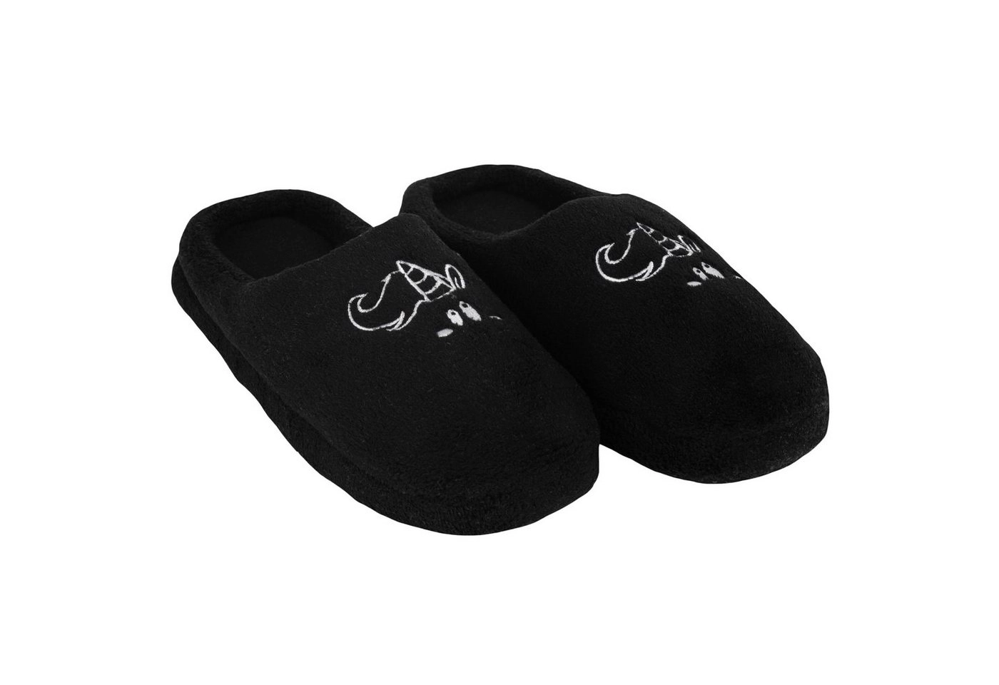 United Labels® »Pummel & Friends Hausschuhe - Pummeleinhorn für Damen und Herren Unisex Puschen Slipper Pantoffeln Schwarz« Hausschuh