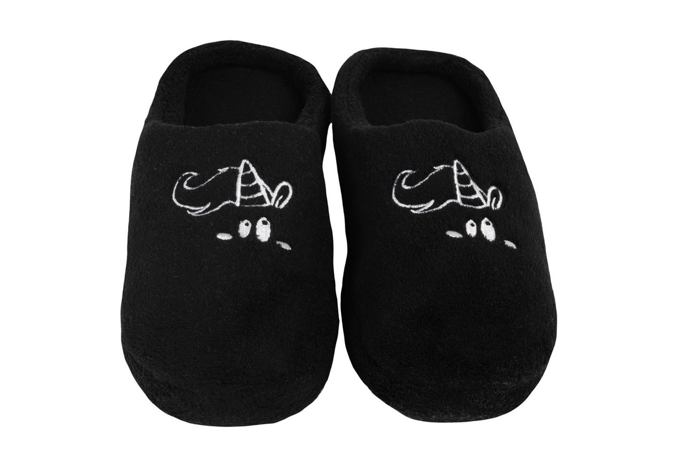 United Labels® »Pummel & Friends Hausschuhe - Pummeleinhorn für Damen und Herren Unisex Puschen Slipper Pantoffeln Schwarz« Hausschuh