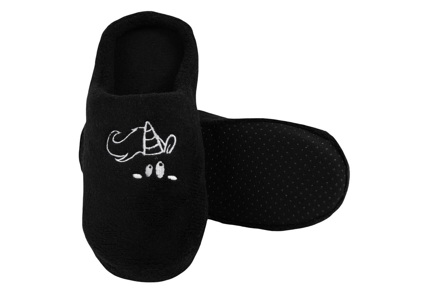 United Labels® »Pummel & Friends Hausschuhe - Pummeleinhorn für Damen und Herren Unisex Puschen Slipper Pantoffeln Schwarz« Hausschuh