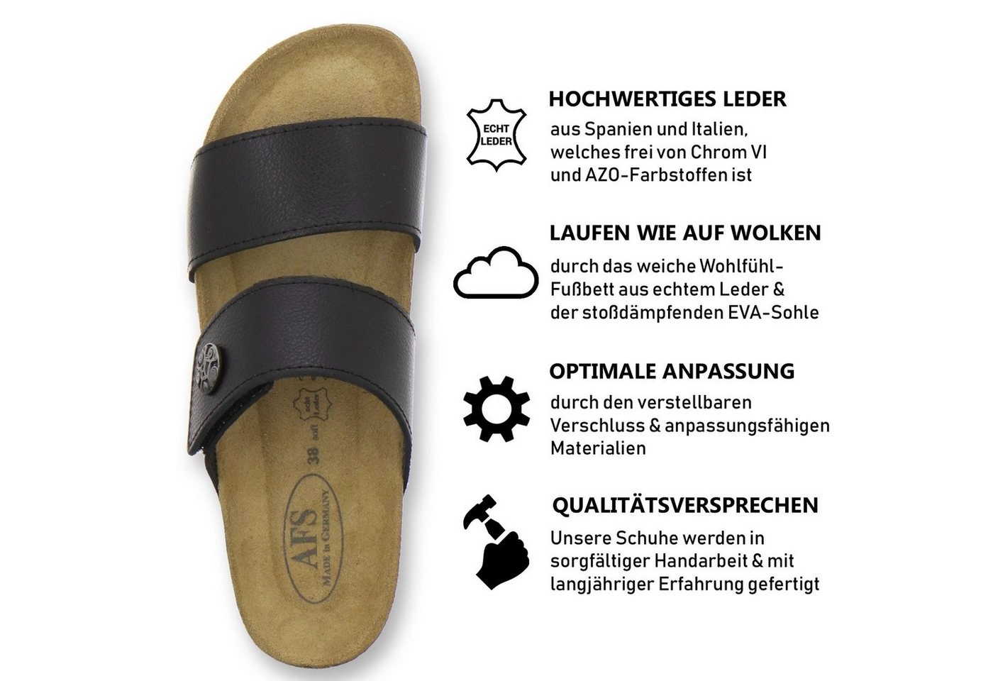 AFS-Schuhe »2745B« Keilpantolette für Damen aus Leder mit Klettverschluss, Made in Germany