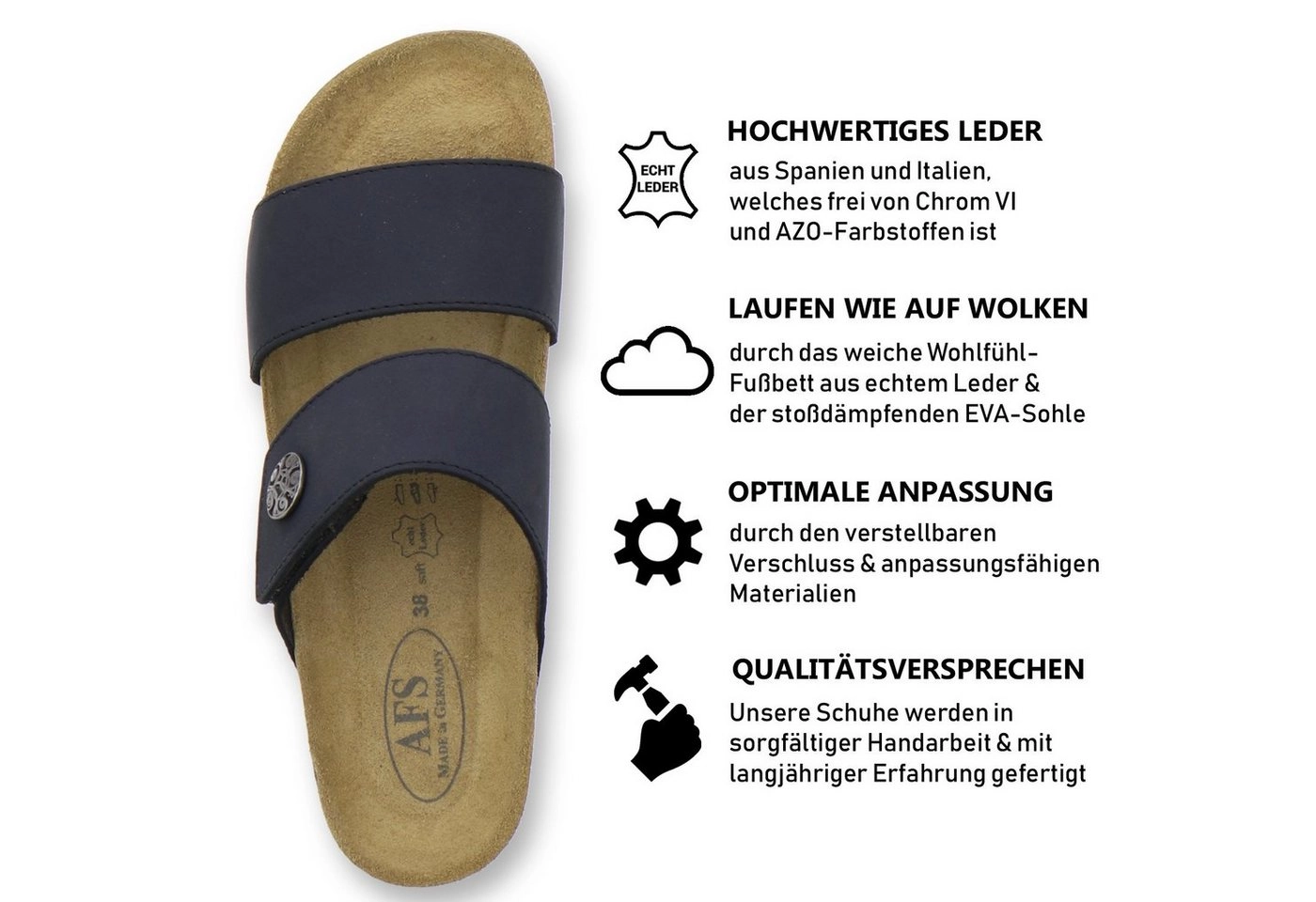 AFS-Schuhe »2745B« Keilpantolette für Damen aus Leder mit Klettverschluss, Made in Germany