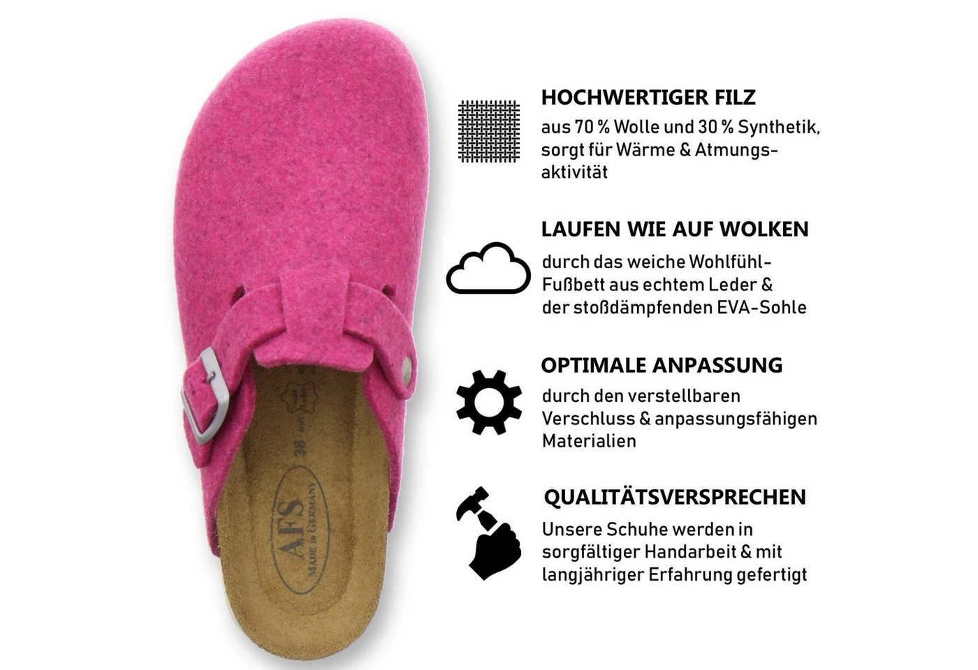 AFS-Schuhe »26900« Hausschuh für Damen aus Filz mit Fußbett, Made in Germany