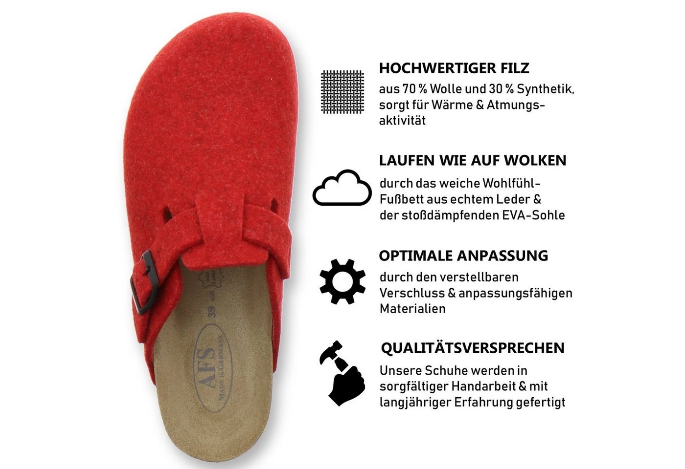 AFS-Schuhe »26900« Hausschuh für Damen aus Filz mit Fußbett, Made in Germany