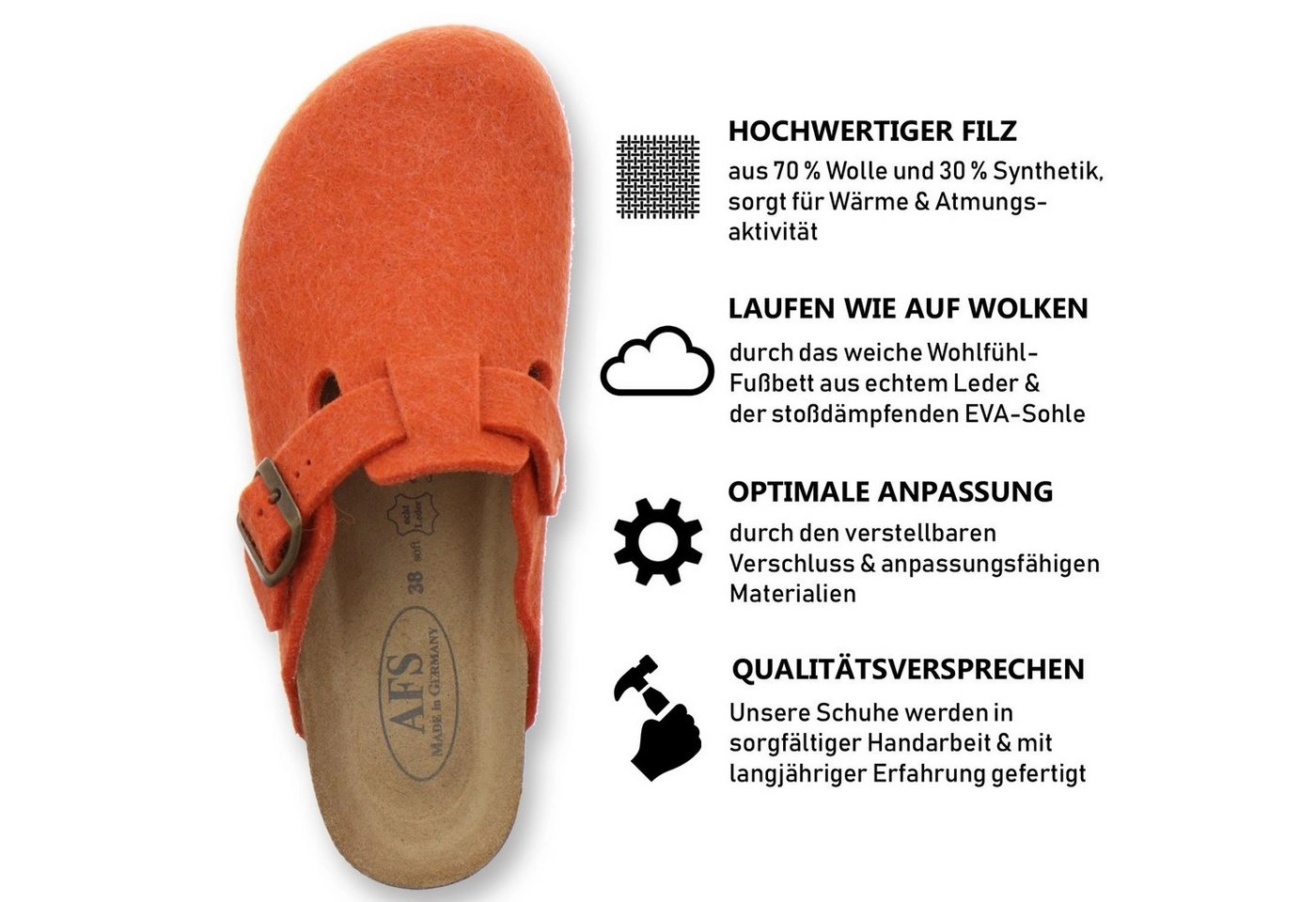 AFS-Schuhe »26900« Hausschuh für Damen aus Filz mit Fußbett, Made in Germany