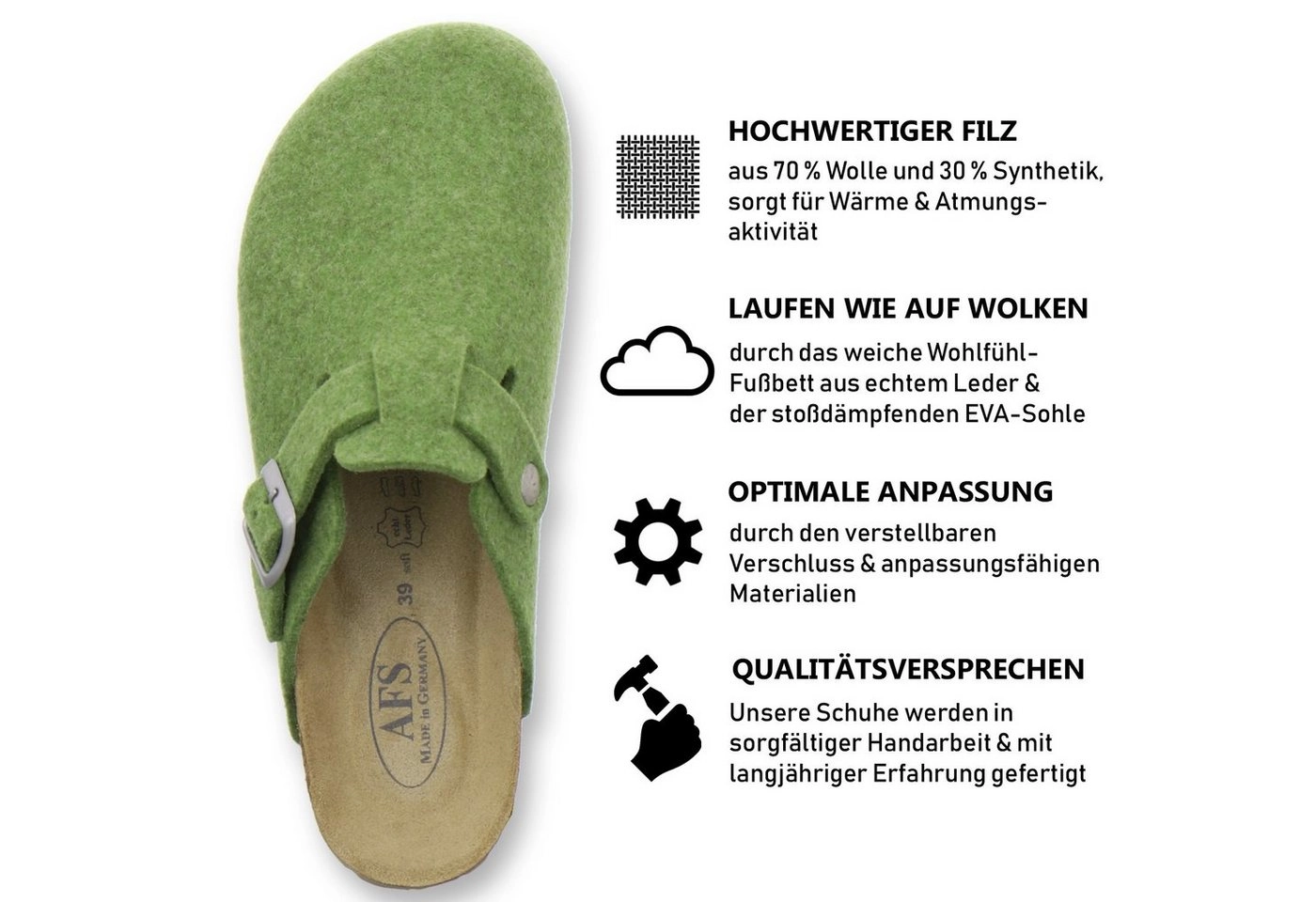 AFS-Schuhe »26900« Hausschuh für Damen aus Filz mit Fußbett, Made in Germany