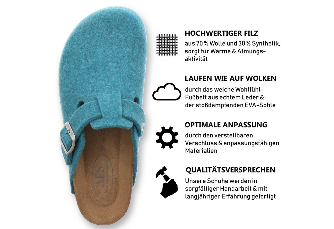 AFS-Schuhe »26900« Hausschuh für Damen aus Filz mit Fußbett, Made in Germany