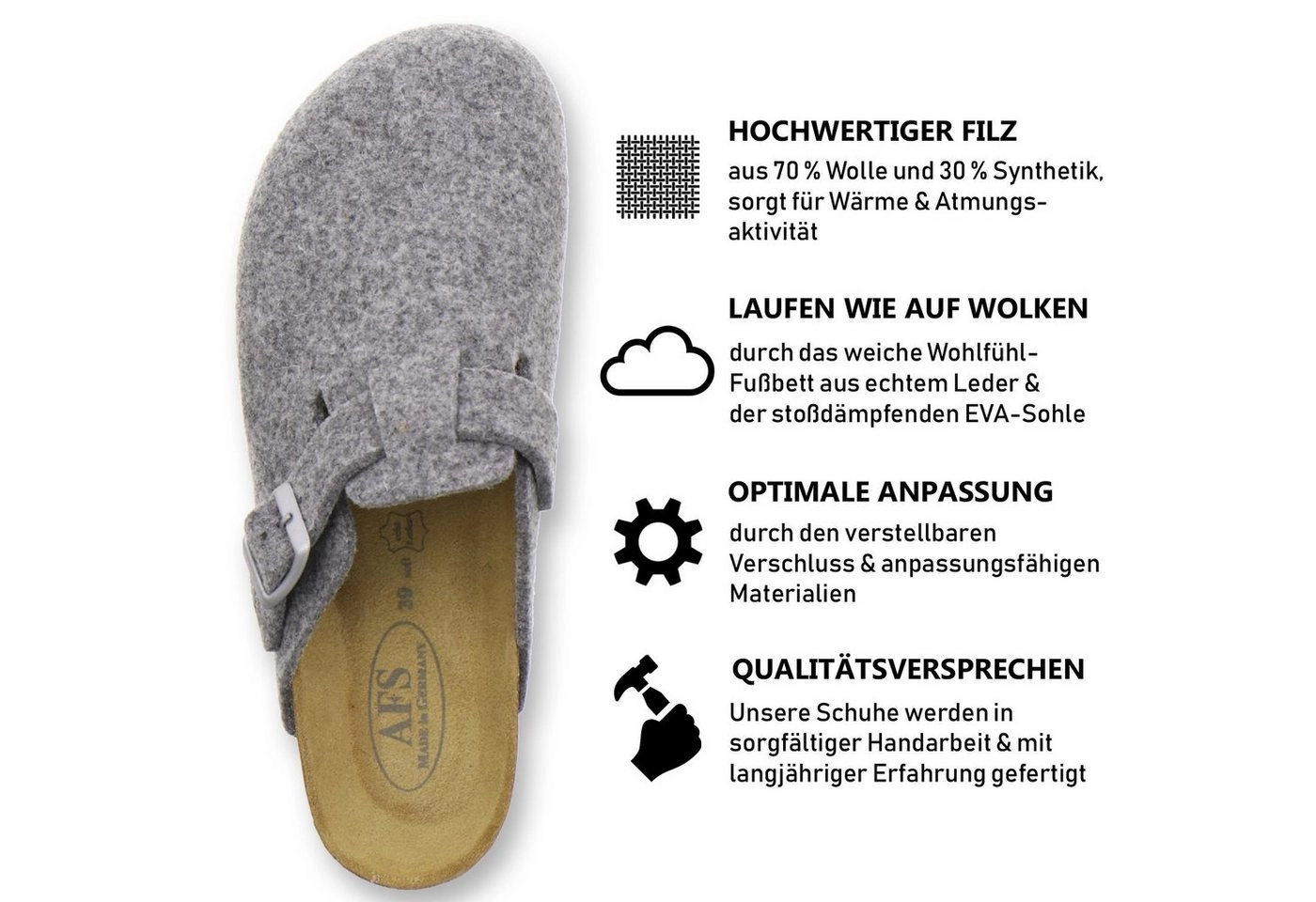 AFS-Schuhe »26900« Hausschuh für Damen aus Filz mit Fußbett, Made in Germany