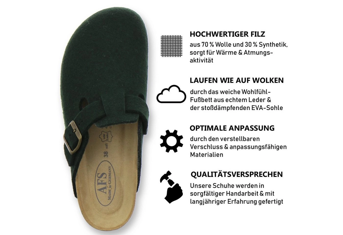 AFS-Schuhe »26900« Hausschuh für Damen aus Filz mit Fußbett, Made in Germany