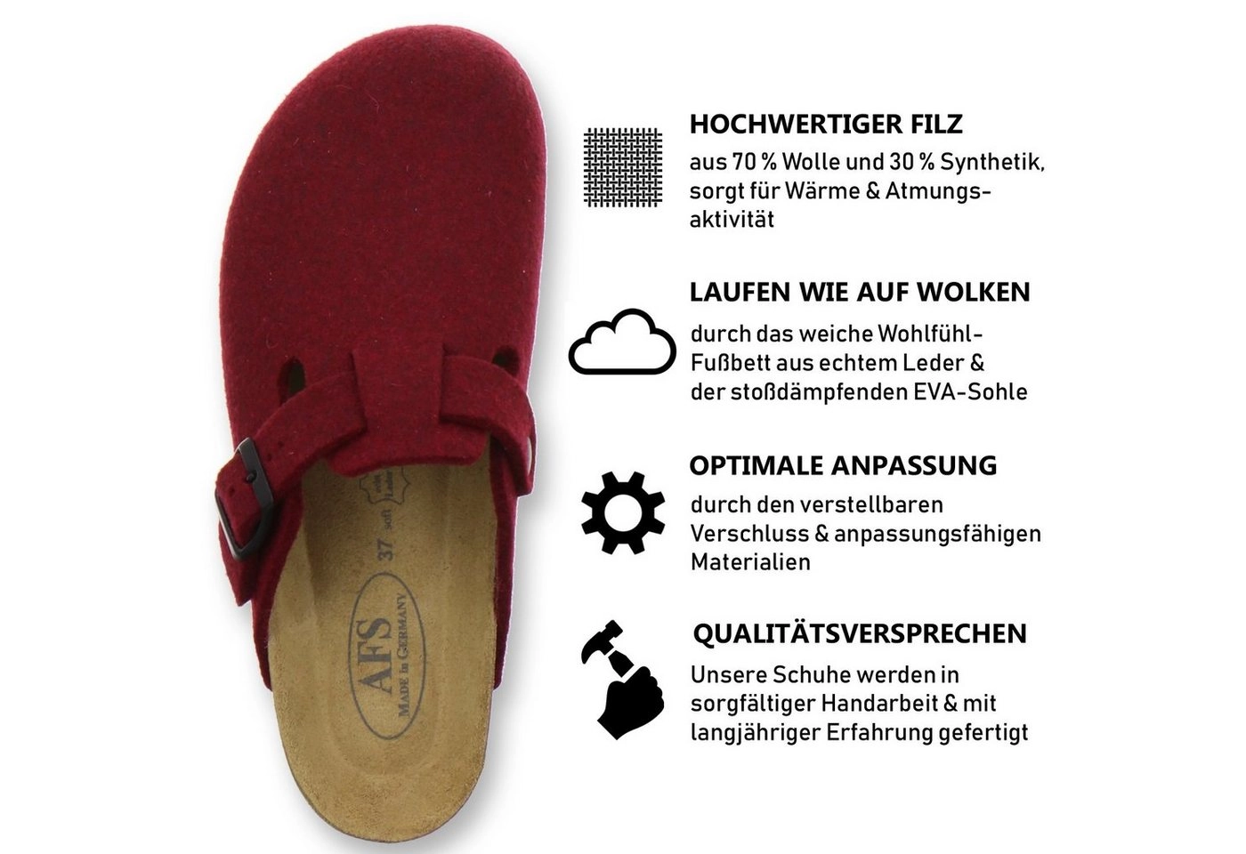 AFS-Schuhe »26900« Hausschuh für Damen aus Filz mit Fußbett, Made in Germany