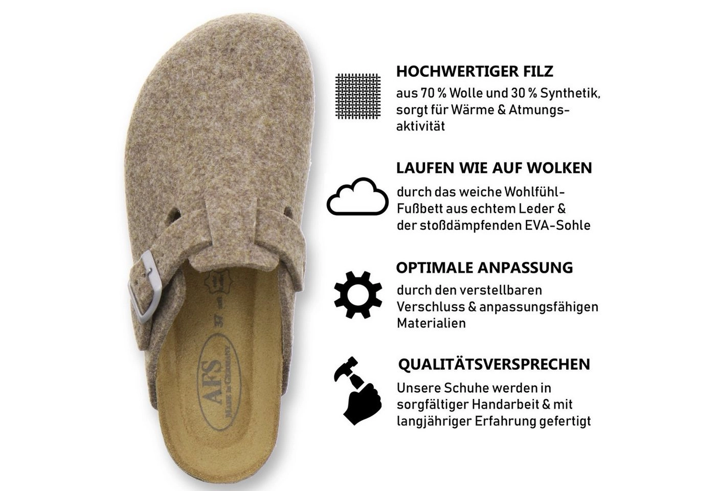 AFS-Schuhe »26900« Hausschuh für Damen aus Filz mit Fußbett, Made in Germany