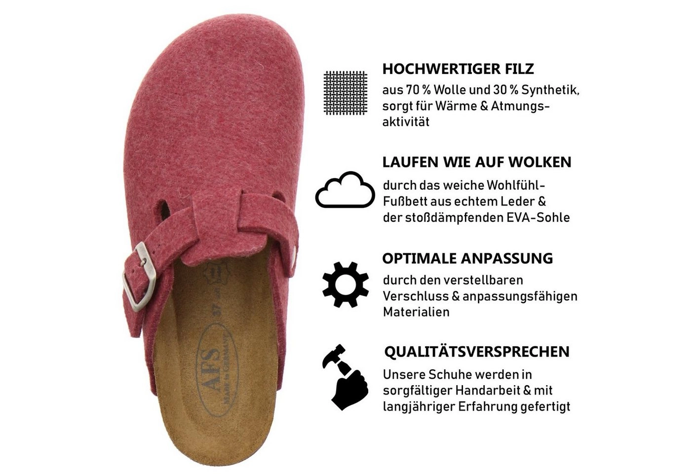 AFS-Schuhe »26900« Hausschuh für Damen aus Filz mit Fußbett, Made in Germany