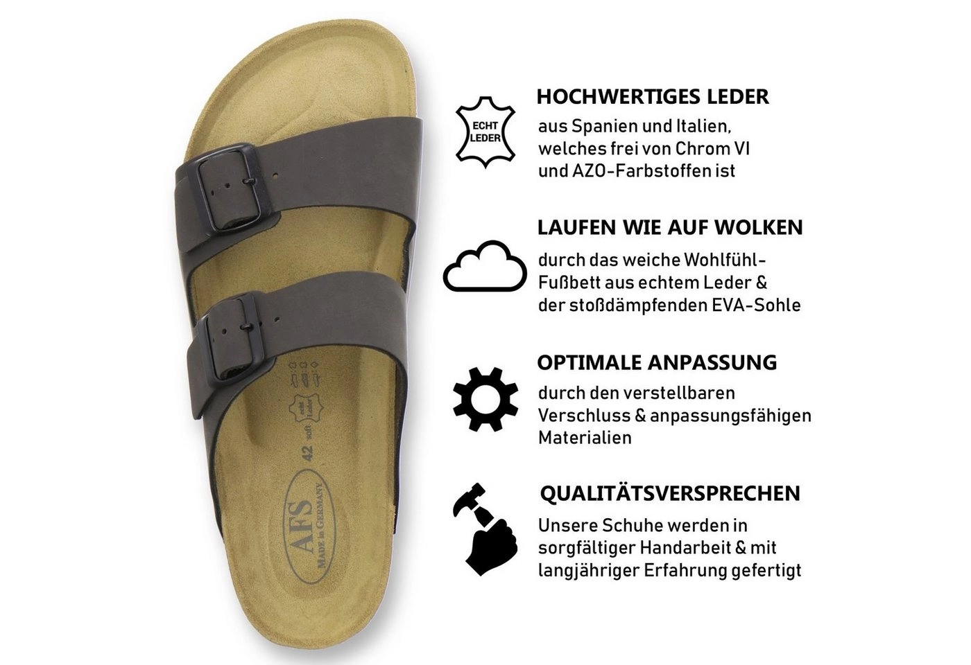 AFS-Schuhe »3100« Pantolette für Herren aus Leder mit Fußbett, Made in Germany