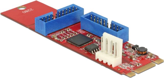 M.2 Key B+M Stecker > 2 x USB 3.0 Pfostenstecker, Konverter