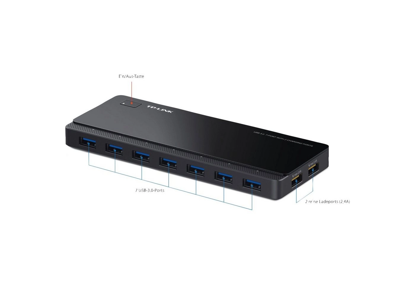 7-Port-USB-3.0-Hub mit 2 Ladeports (UH720), USB-Hub