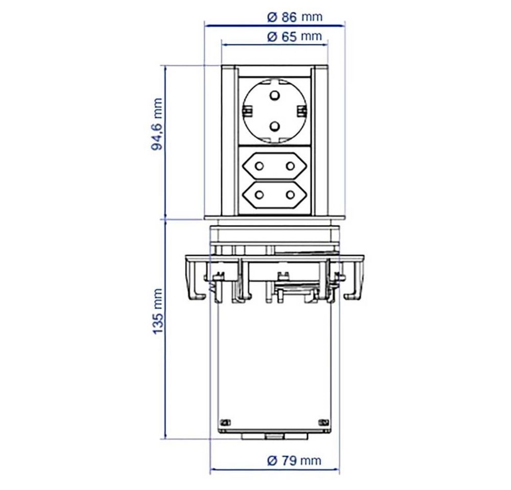 Elevator Schutzkontaktsteckdose 2x, Steckdosenleiste