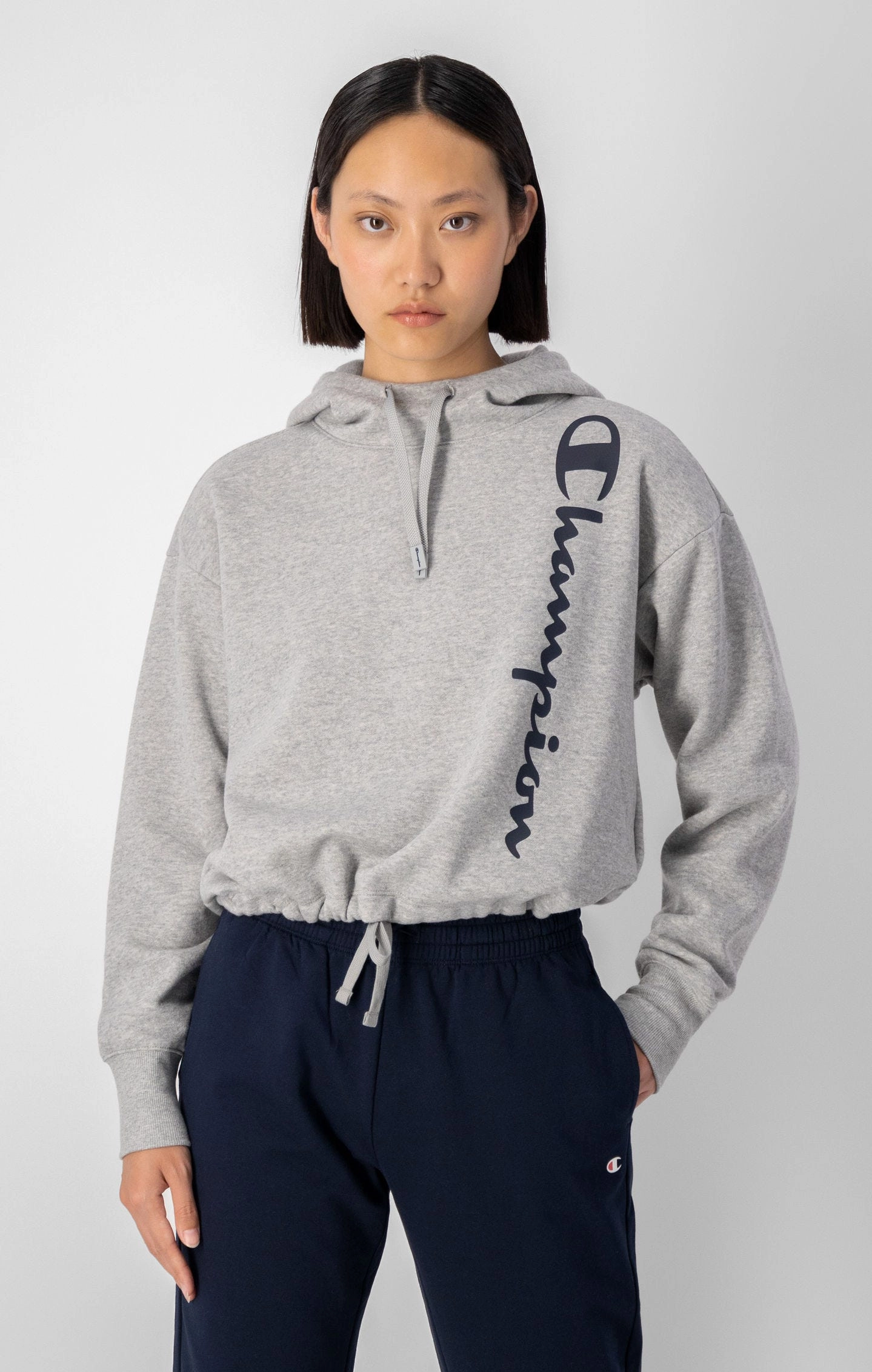 Fleece-Kapuzenpullover mit vertikalem Logo-Schriftzug