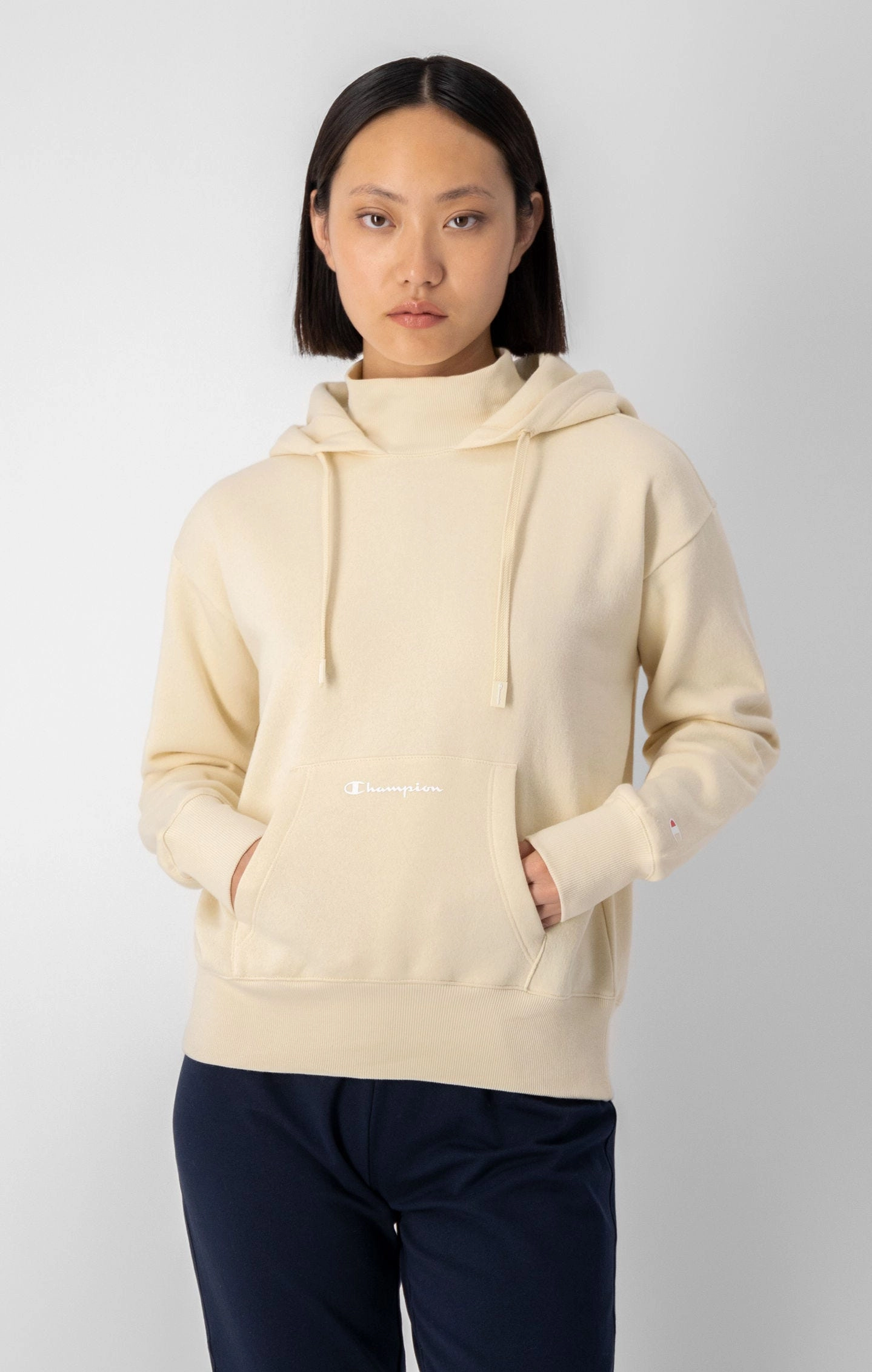 Fleece-Kapuzenpullover mit Stehkragen