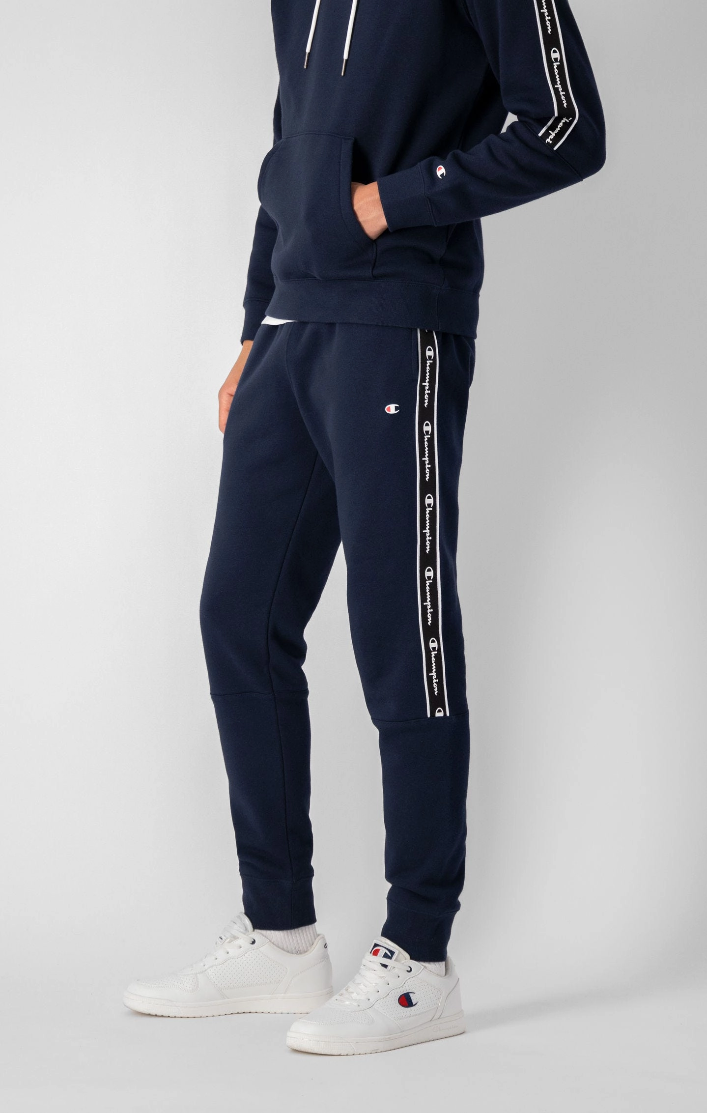 Jogginghose aus Baumwollfleece mit Bandeinsatz