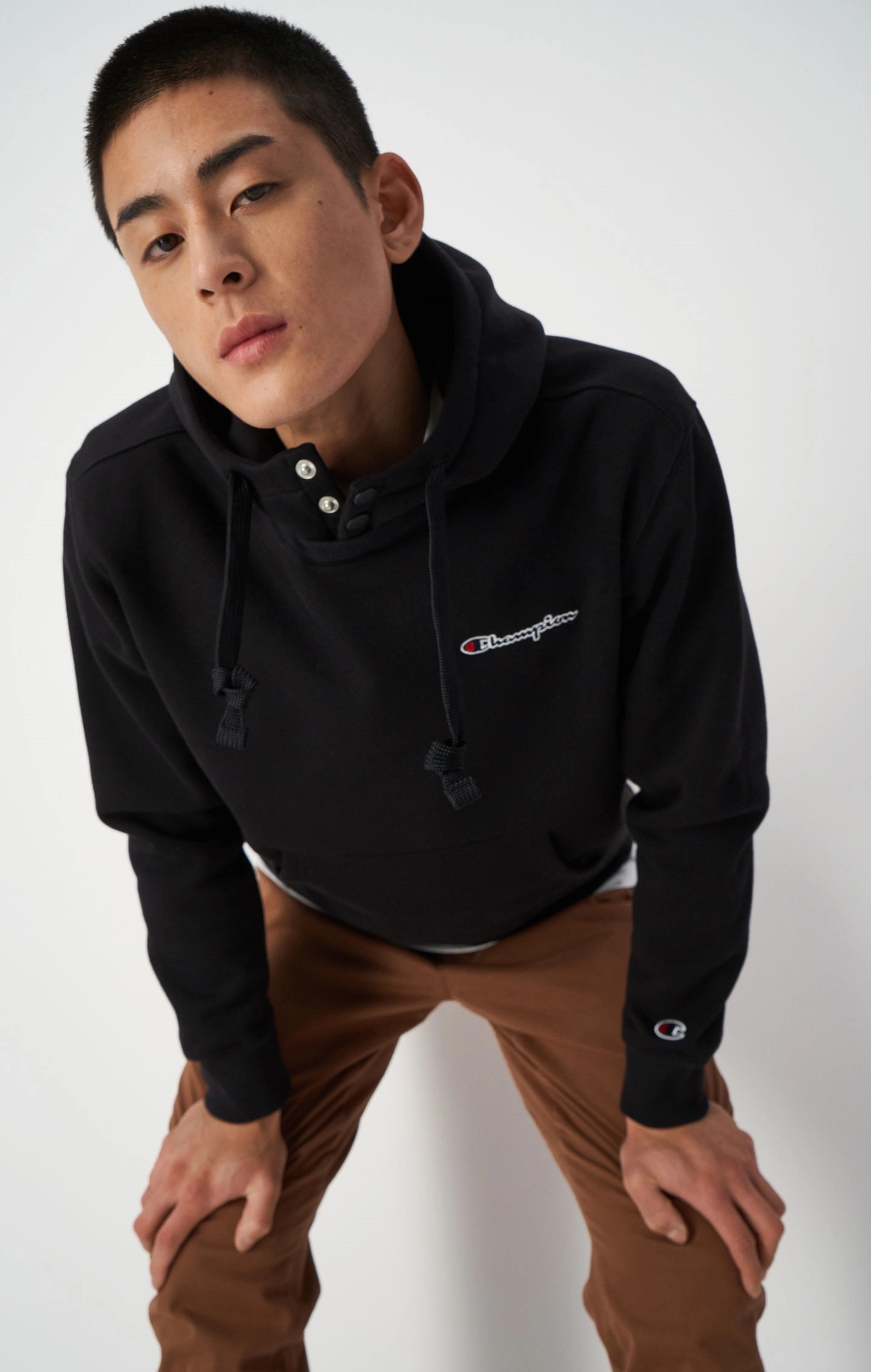 Kapuzenpullover aus schwerem Fleece mit Stehkragen