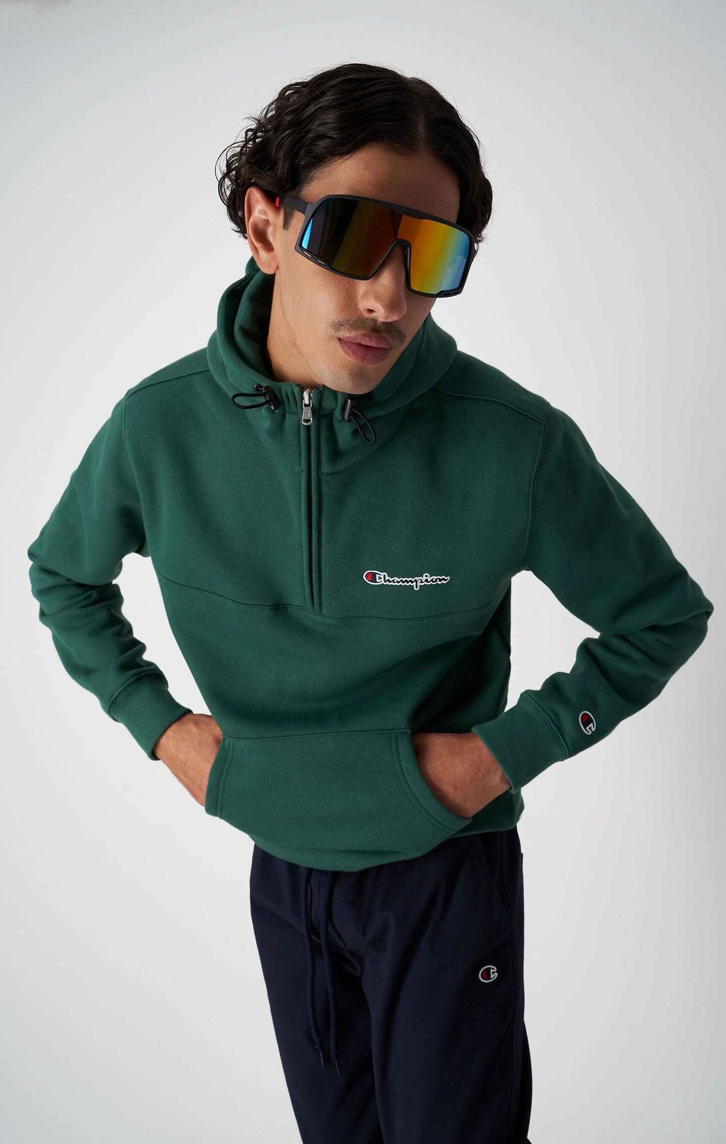 Kapuzenpullover aus schwerem Fleece mit Halbreißverschluss