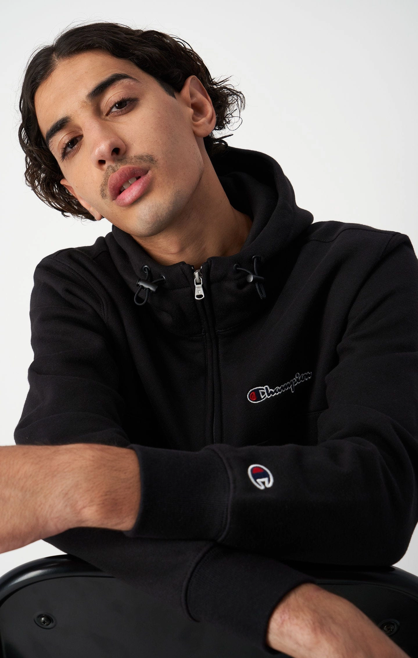 Kapuzenpullover aus schwerem Fleece mit Halbreißverschluss