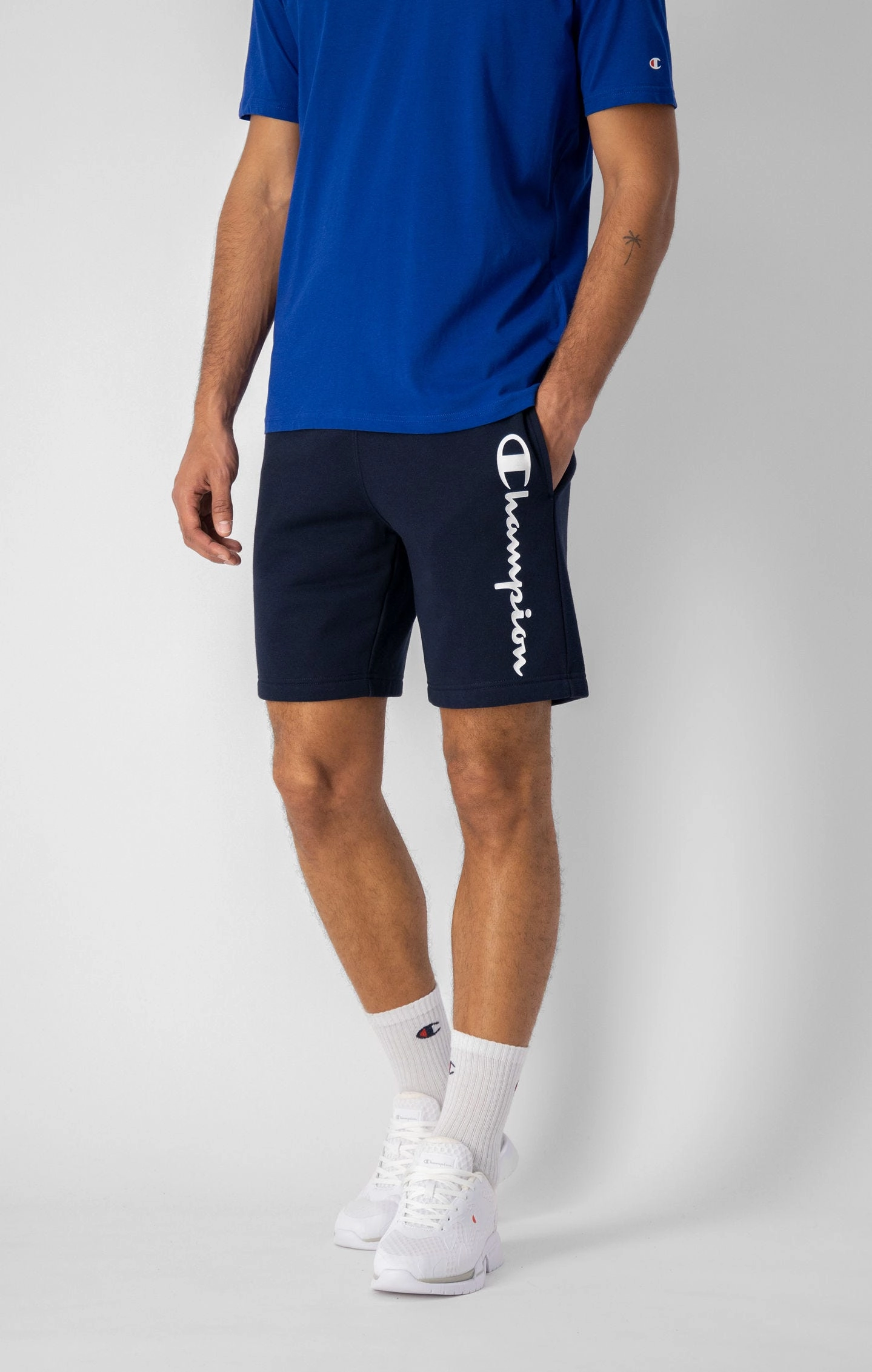 Baumwollfleece-Shorts mit Printlogo-Schriftzug