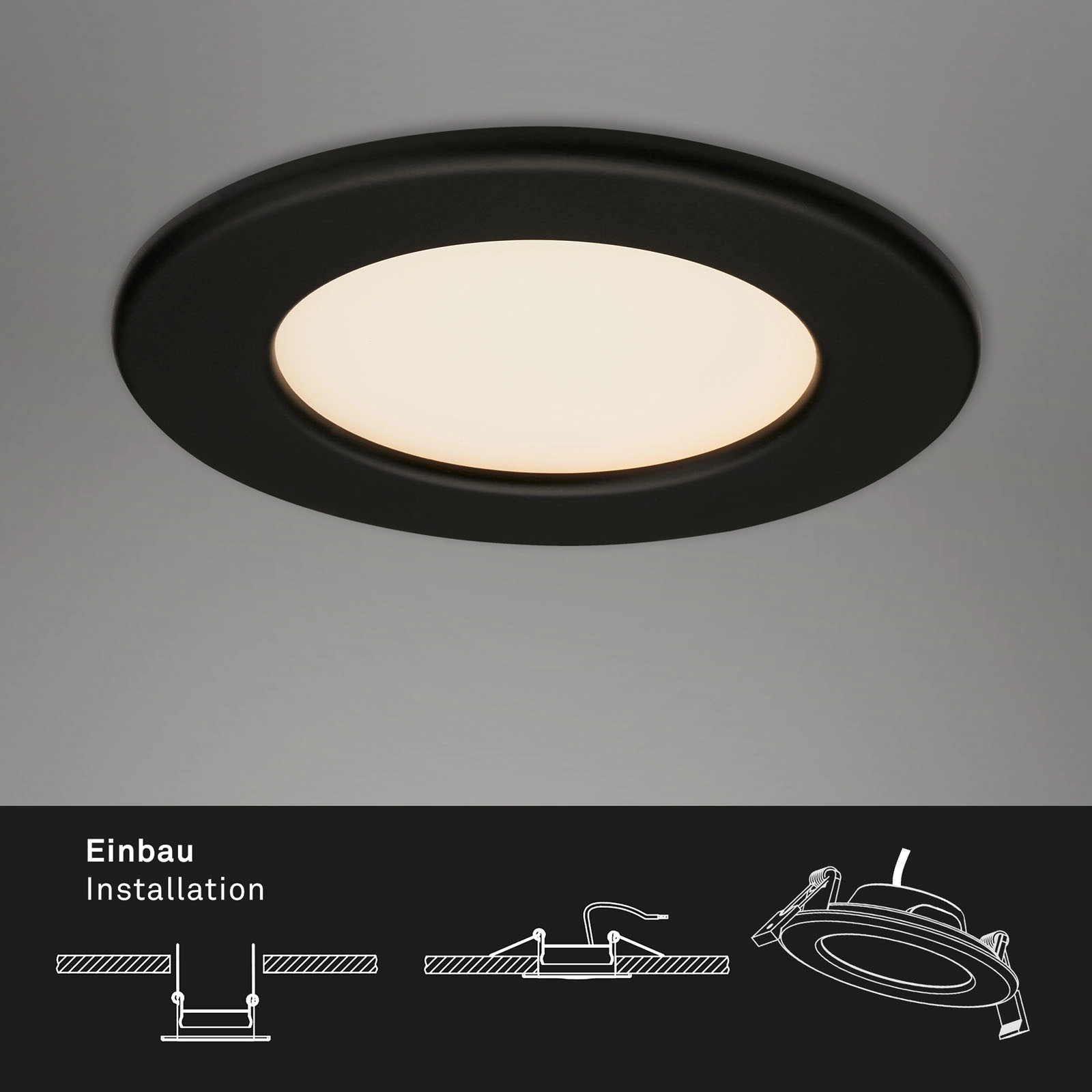 3er Set LED Einbauleuchte, Ø 11,5 cm, 6 W, 650 lm, Schwarz