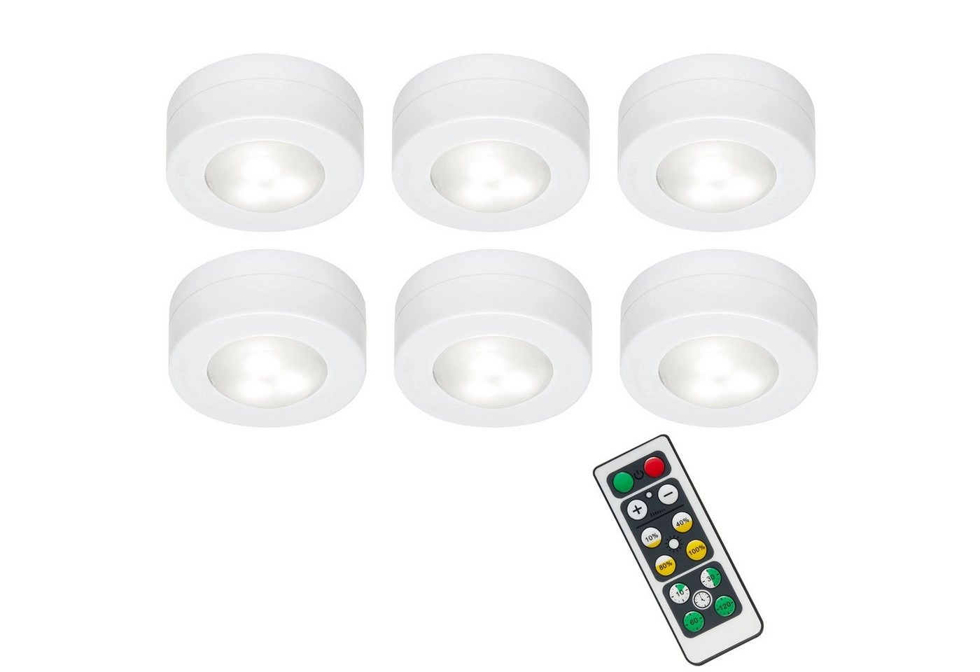 6er-Set LED Push Light, Ø 5,8 cm, 0,8 W, Weiß