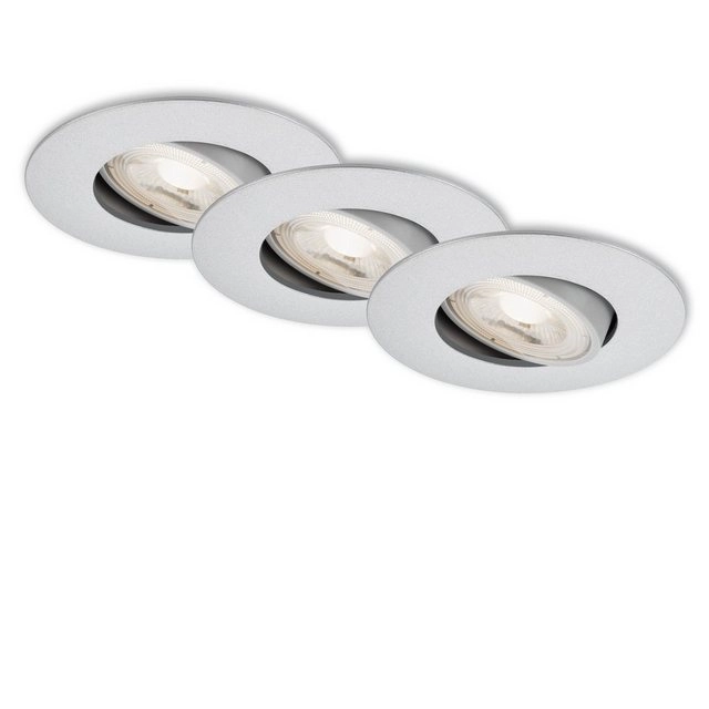 3er Set Ultraflache LED Einbauleuchte, Ø 9 cm, 5 W, Chrom-Matt