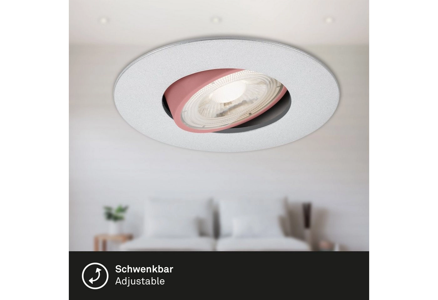 3er Set Ultraflache LED Einbauleuchte, Ø 9 cm, 5 W, Chrom-Matt