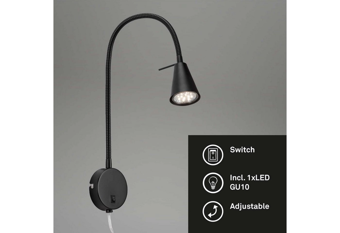 LED Wandleuchte, 45 cm, 5 W, Schwarz