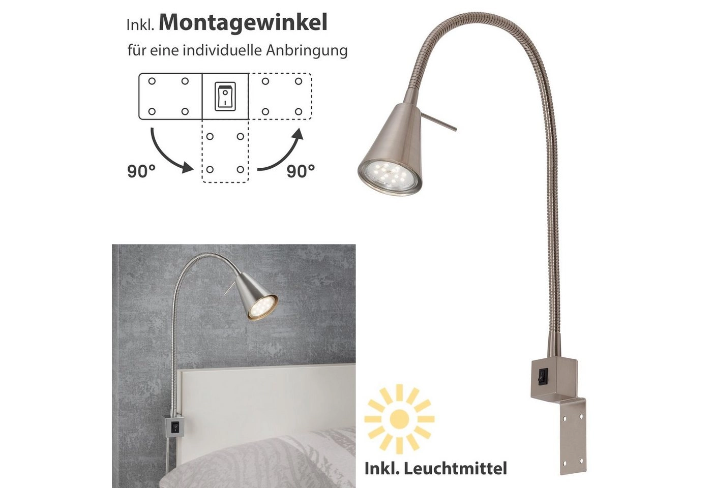 LED Wandleuchte, 40,3 cm, 5 W, Matt-Nickel