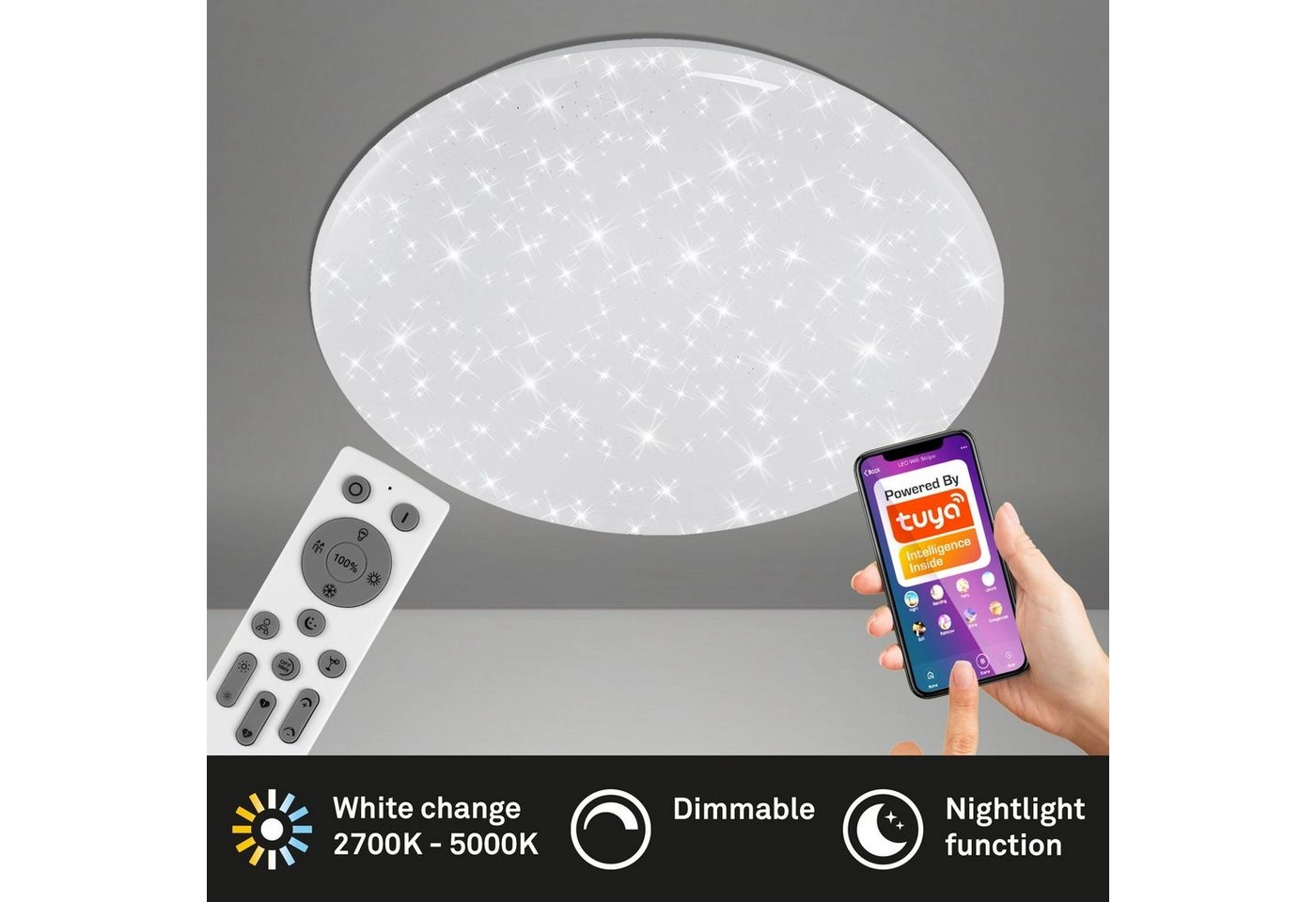 SMART LED Deckenleuchte, Nachtlicht, Dimmbar