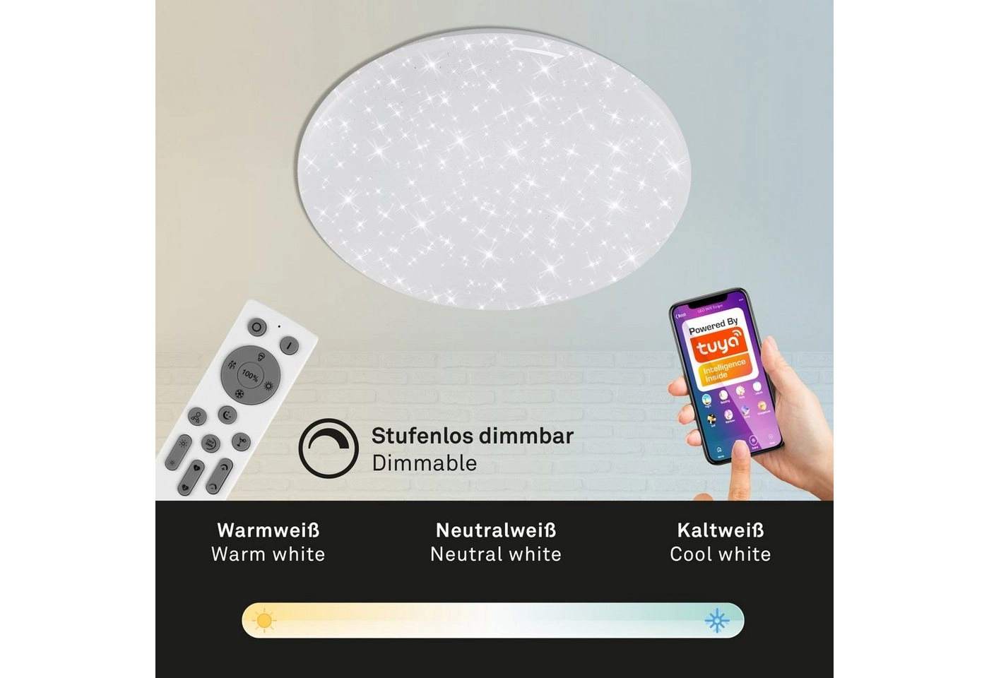 SMART LED Deckenleuchte, Nachtlicht, Dimmbar