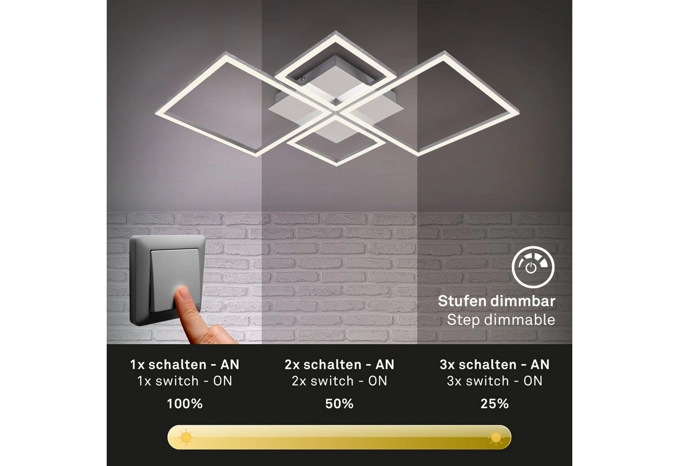 LED Deckenleuchte, 75 cm, 4000 LM, 48 W, Alu-Chrom