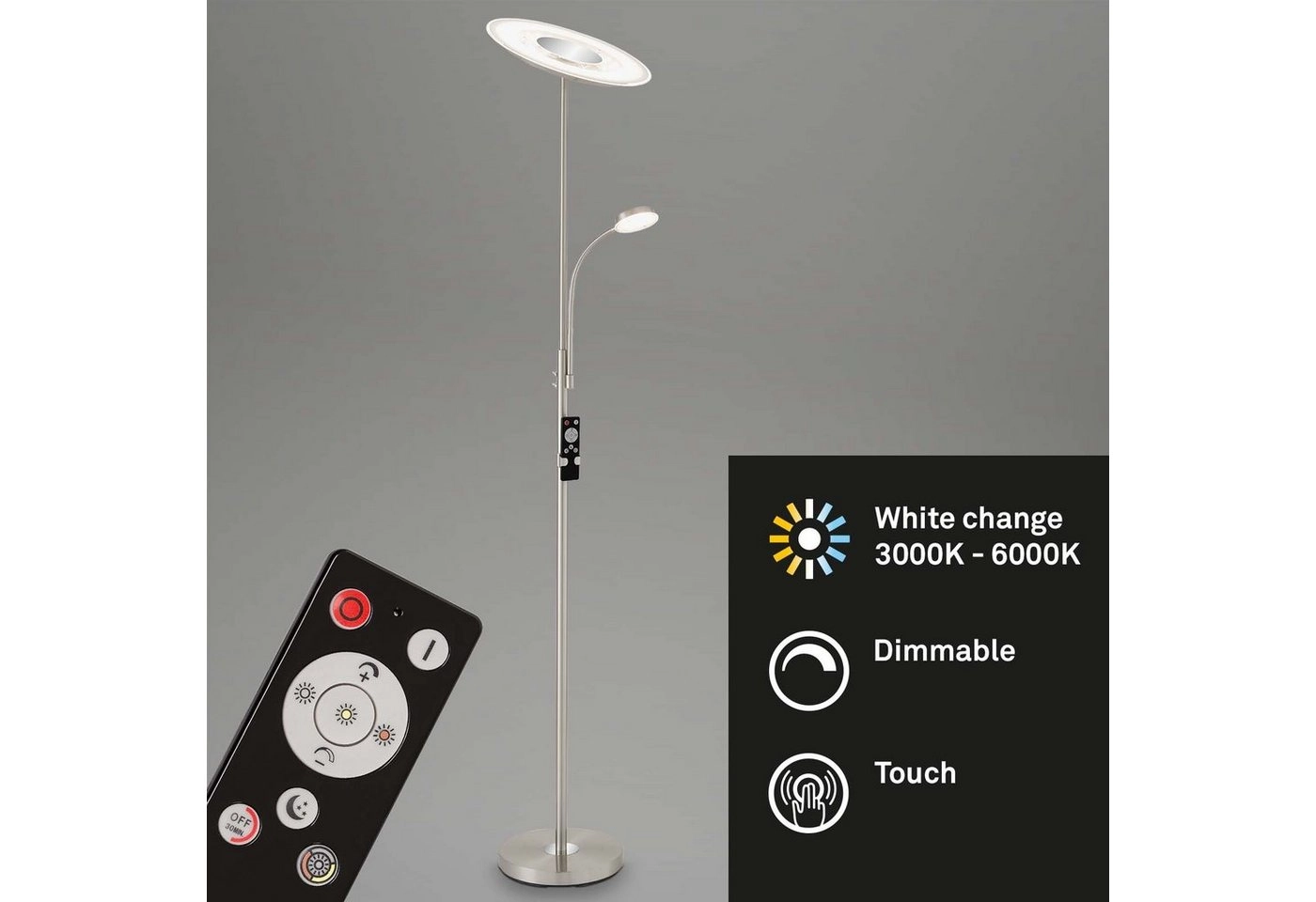 LED Fluter mit Lesearm, Nachtlicht, Timer, Schalter, Dimmbar