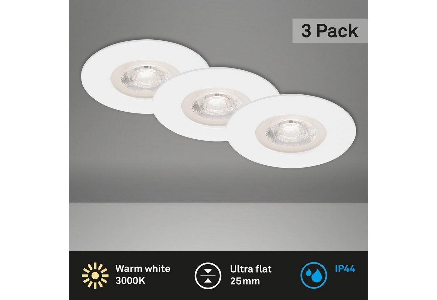 3er Set LED Einbauleuchte, Ø 9 cm, 5 W, Weiß