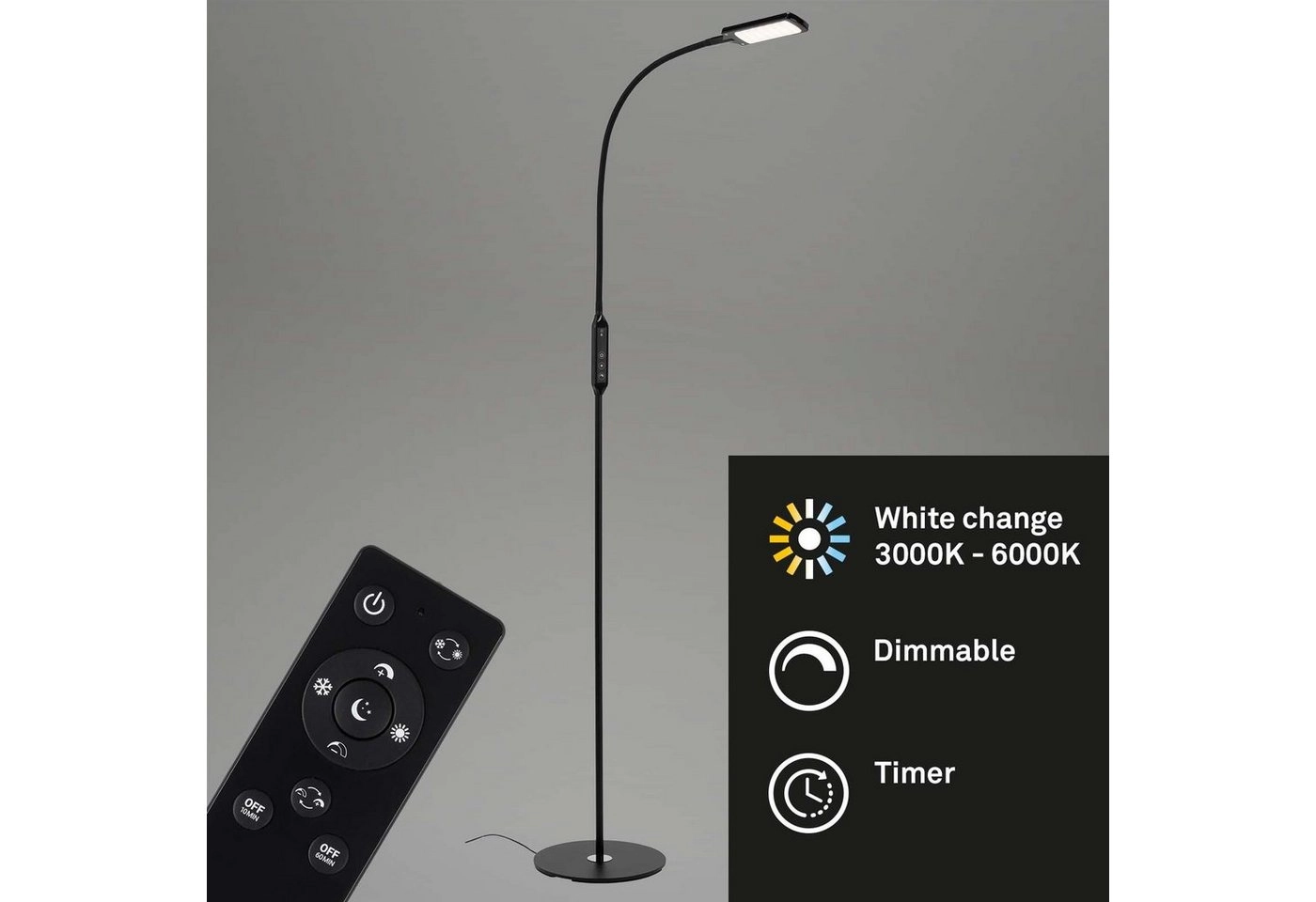 CCT LED Stehleuchte, 140 cm, 8 W, Schwarz