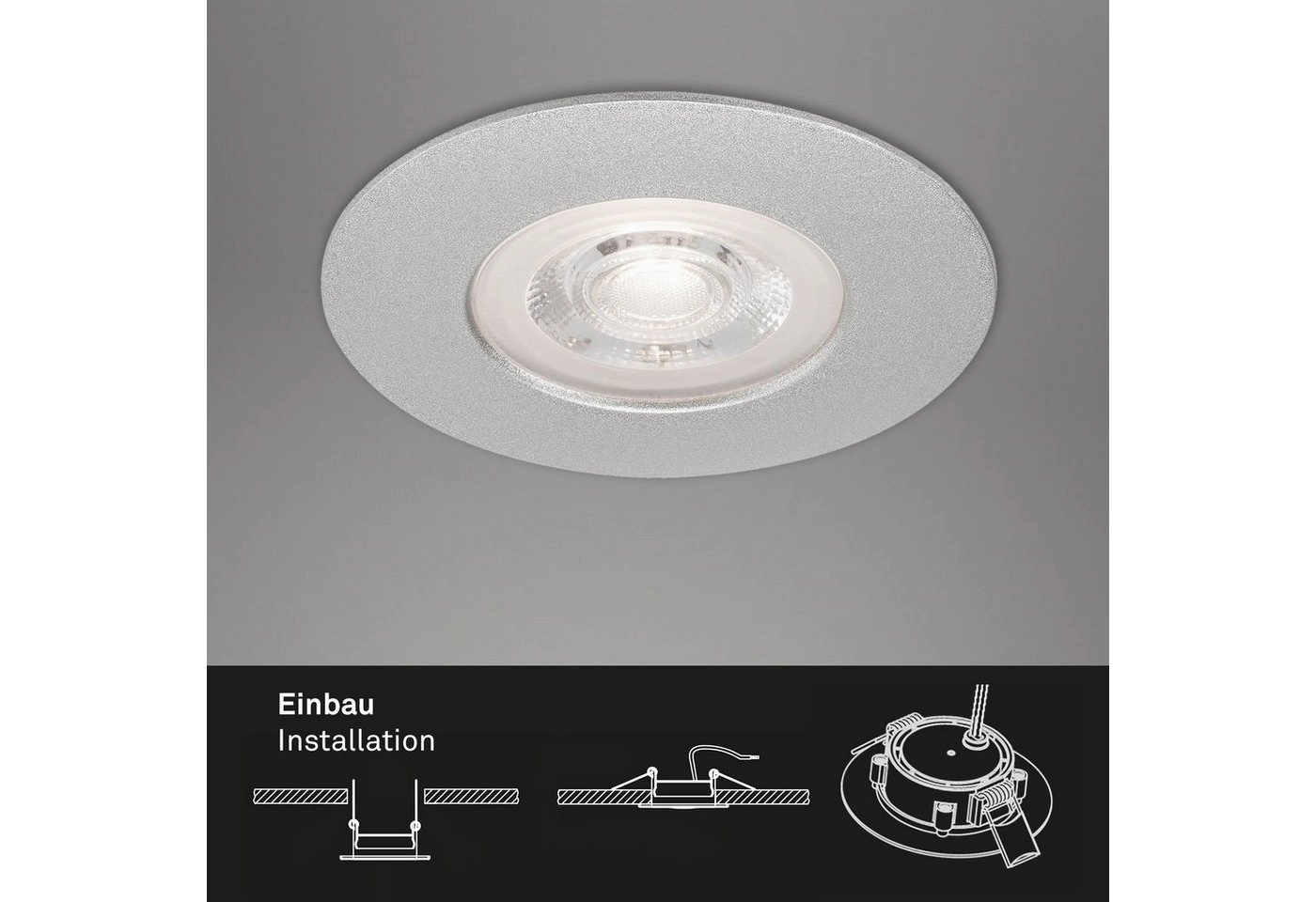 3er Set LED Einbauleuchte, Ø 9 cm, 5 W, Chrom-Matt