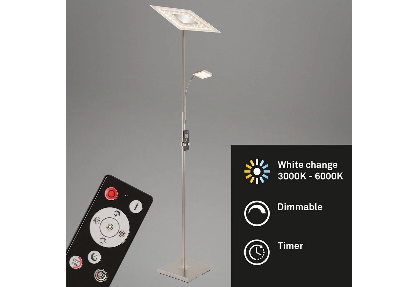 LED Fluter mit Lesearm, Nachtlicht, Timer, Schalter, Dimmbar