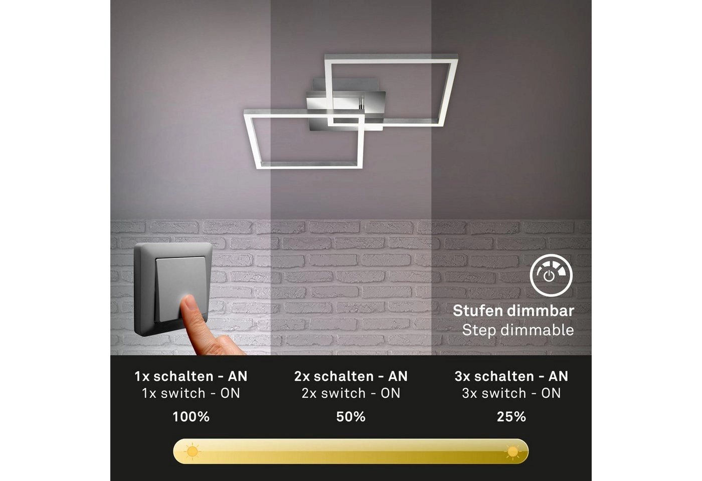 LED Deckenleuchte, 62 cm, 2300 LM, 22 W, Alu-Chrom