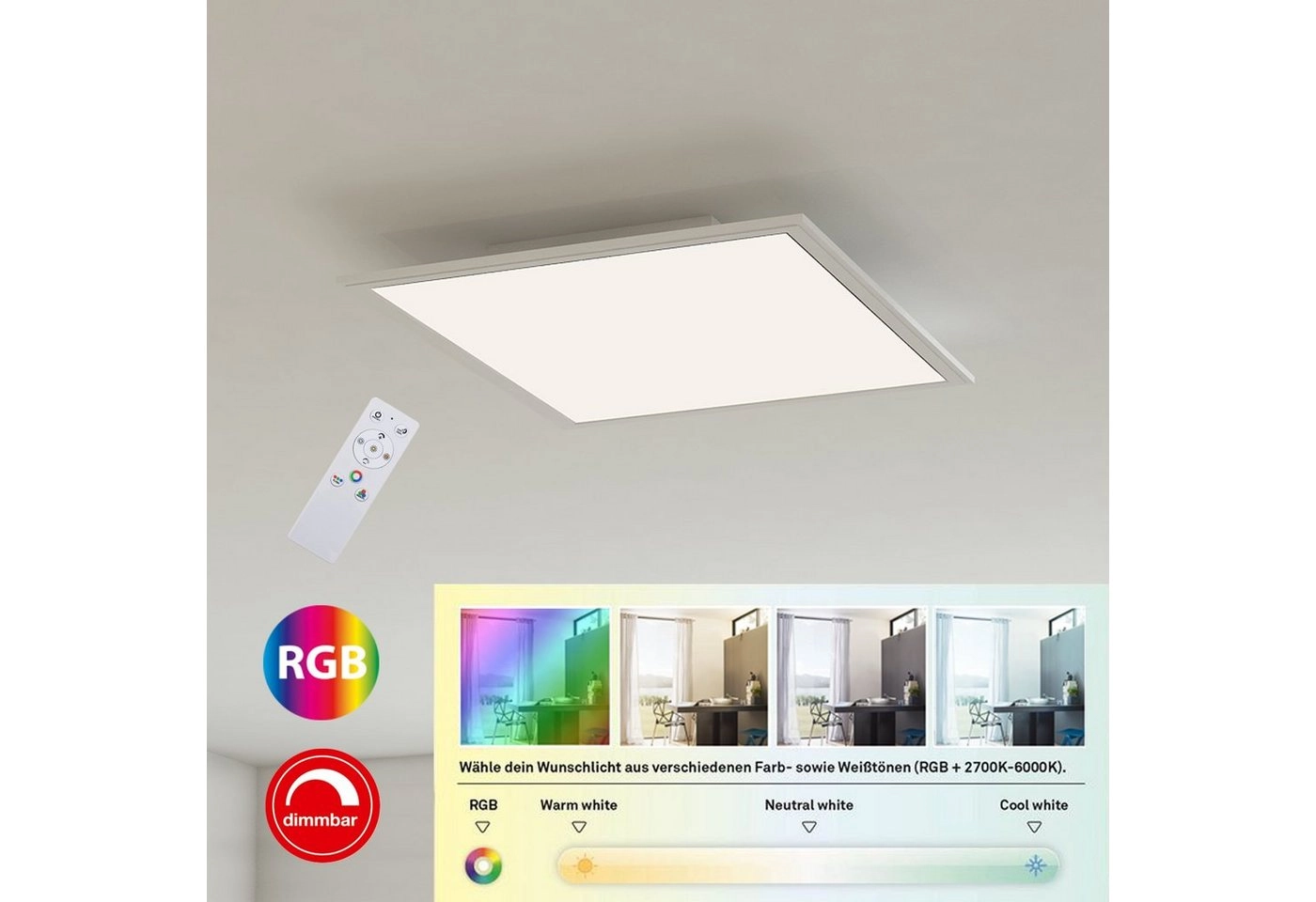 RGB Farbwechsel LED Panel, 29,5 cm, 1800 LUMEN, Weiß